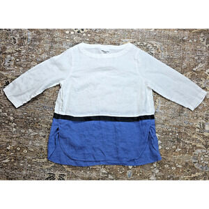 J Jill Love Linen Colorblock Tunic Top PS 3/4 Sleeve Blue Coastal Relaxed Travel